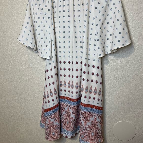 Show Me Your MuMu Juana Tassel Paisley Flutter Sleeve Ivory Boho Tunic Medium - Picture 7 of 13